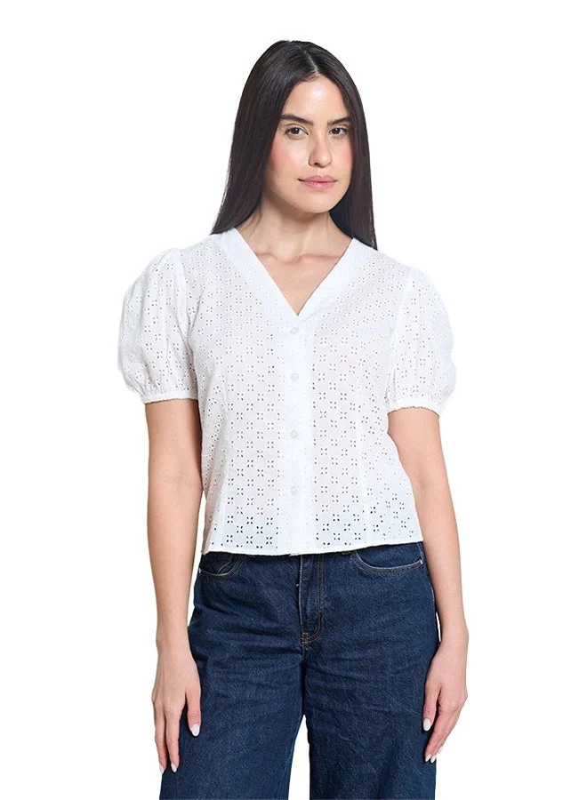 Asharae  Women's Short Sleeve Button Down Top With Puff Sleeves  Comfortable Material, Breathable Daily Wear, Casual Fashion Outfit, Special Occasion Outfit, Trendy & Chic Apparel for Women | Best Price UAE