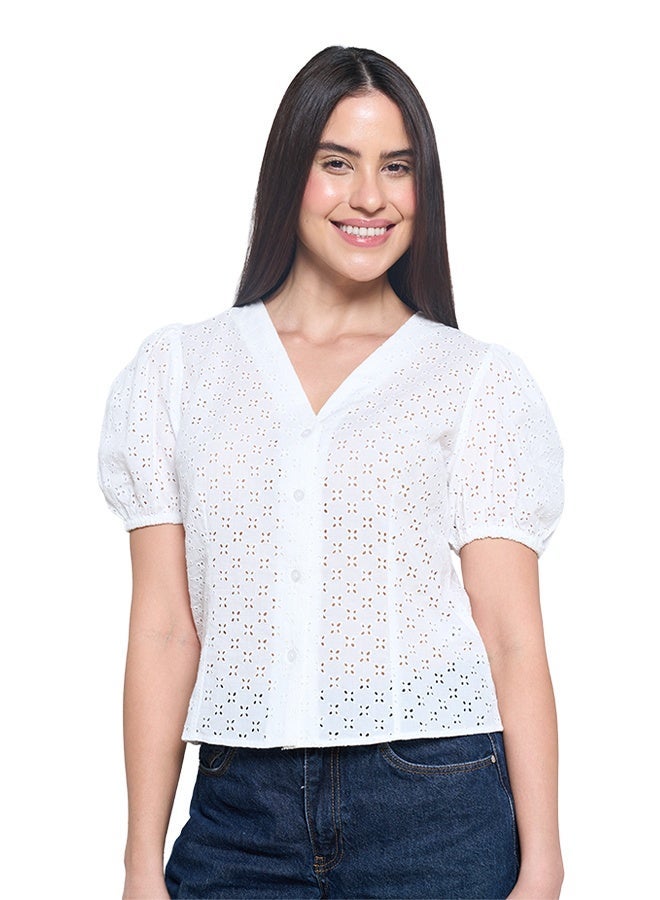 ASHARAE بلوزة نسائية بأكمام قصيرة مزودة بأزرار مع أكمام منتفخة، مادة مريحة، ملابس يومية قابلة للتنفس، ملابس عصرية غير رسمية، ملابس لمناسبات خاصة، أزياء عصرية وأنيقة - Image 3