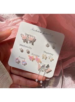 Summer Cherry Blossom Zircon Earrings For One Week Women's Silver Needle Small And Exquisite Fresh Girl's Heart All-match Pink Butterfly