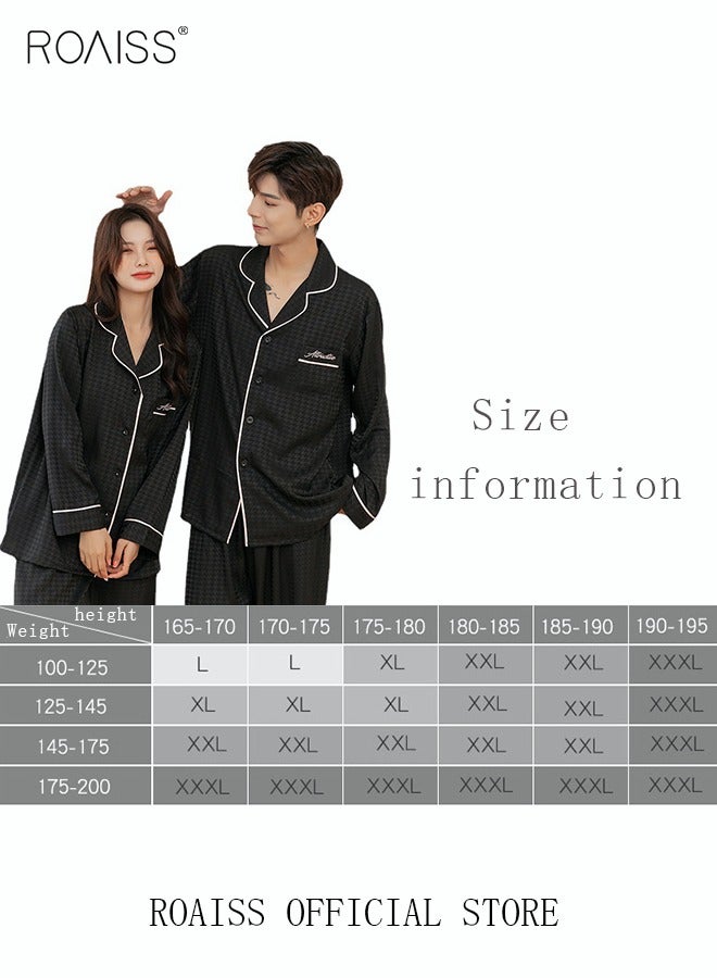 roaiss 2 Pcs Couple Pajamas Set Long Sleeves Houndstooth Sleepwear for Men and Women Cute Plus Size Loungewear Spring and Autumn Home Clothes Gift for Boyfriend Girlfriend Husband Wife  - Image 2
