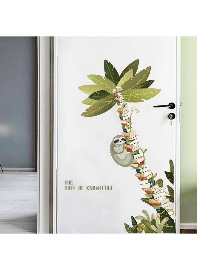 FLMOUTN - Sloth Hanging On The Books Tree Wall Decals Decor Large Book Tree Of Knowledge Vinyl Wall Stickers Removable Coconut Tree Plants Wall Mural For Reading Room Classroom Bedroom 31.5”X51.2” - Image 1