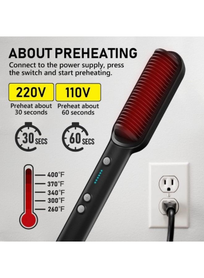GGEROU Ionic Hair Straightener Comb,Ionic Straightening Brush with Anti Scald, 2 in 1 Fast Ceramic Heating Hair Brush for Straightening and Curling - Image 4