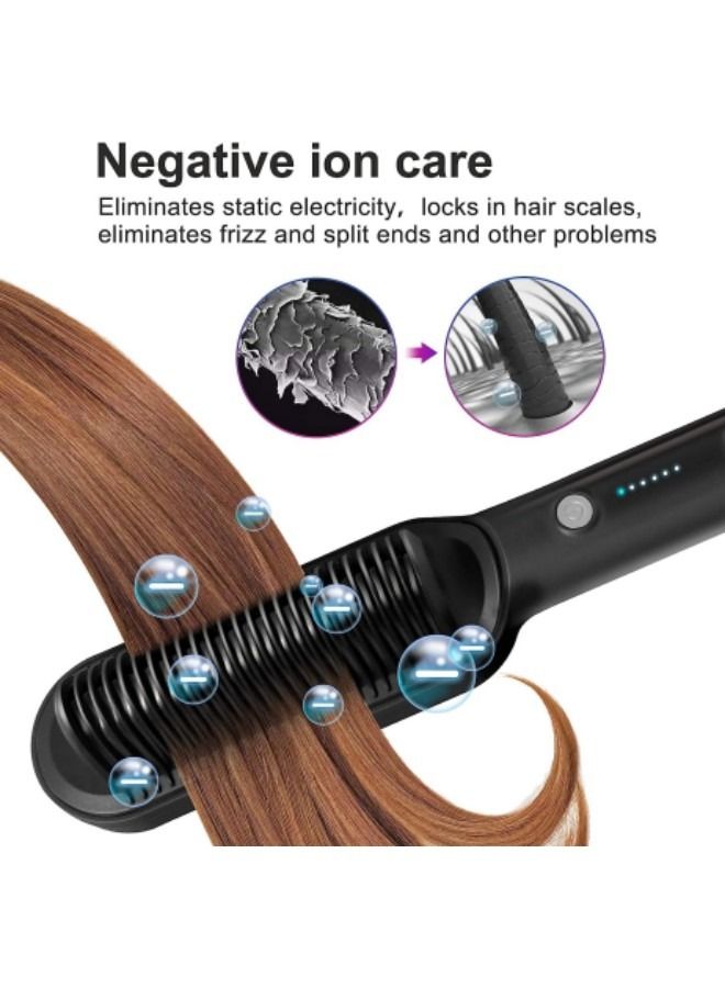 GGEROU Ionic Hair Straightener Comb,Ionic Straightening Brush with Anti Scald, 2 in 1 Fast Ceramic Heating Hair Brush for Straightening and Curling - Image 2