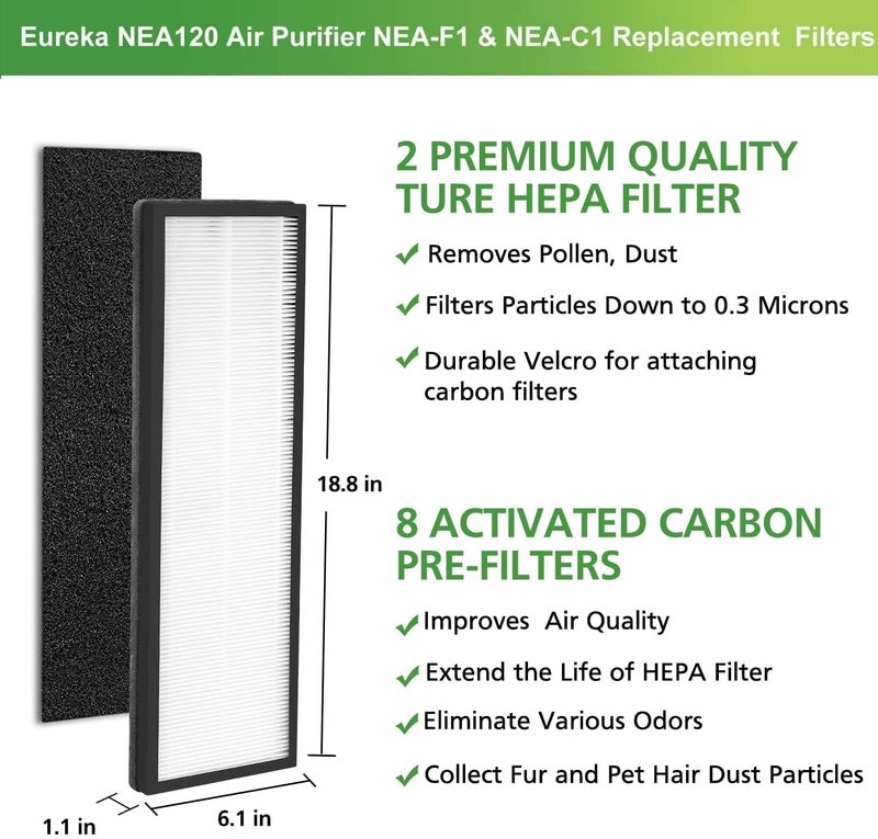 isinlive NEAF1 H13 True HEPA Replacement Filter for Eureka NEA120 and Toshiba Smart WiFi Air Purifier2 Pack NEAF1 H13 True HEPA Filter and 8 Pack NEAC1 Activated Carbon Replacement Filter - Image 5