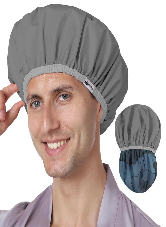 Years calm Men Shower Cap Reusable Waterproof, Dual-Layer Design, Double-Sided Use,Protects Hair in Shower, Spa, Travel & Cooking, Adjustable Elastic for Comfortable Fit (Blue Disguise, One Size) - Image 1