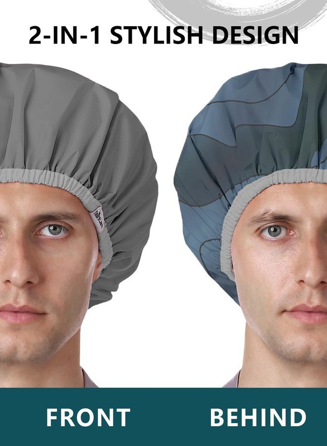 Years calm Men Shower Cap Reusable Waterproof, Dual-Layer Design, Double-Sided Use,Protects Hair in Shower, Spa, Travel & Cooking, Adjustable Elastic for Comfortable Fit (Blue Disguise, One Size) - Image 3