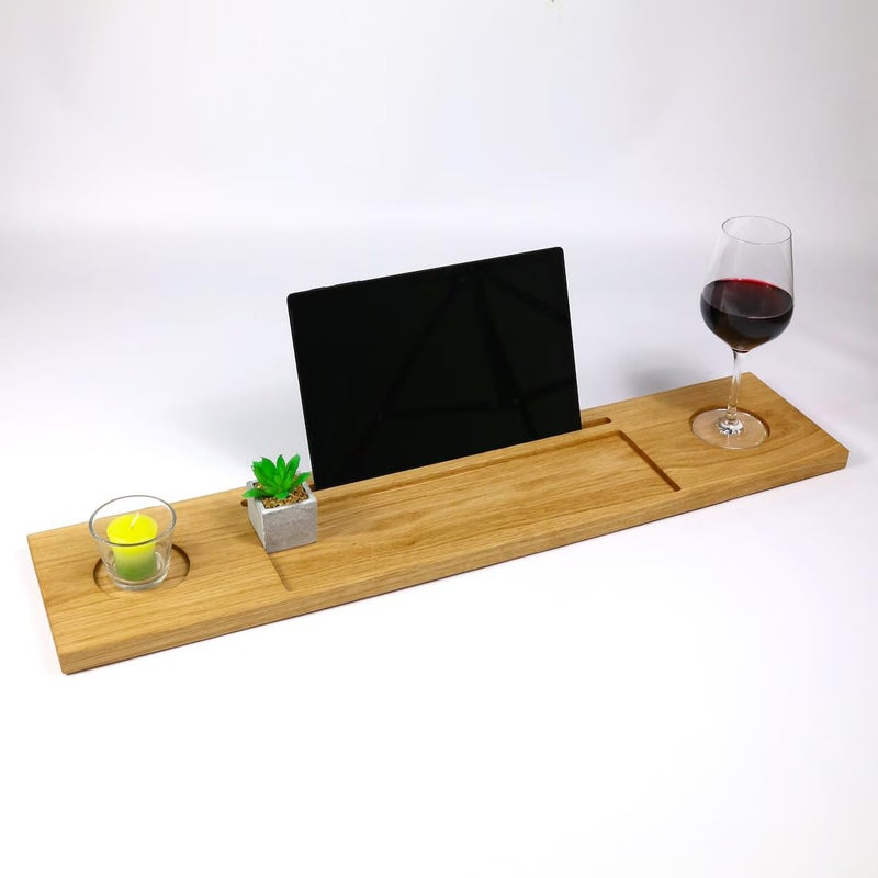 Runam Woods Runam Woods Premium Bathtub TrayCaddy with Mobile and Glass Holder Solid Wood Bath Tub RackTable HomeSpa ShelfTray  - Image 1