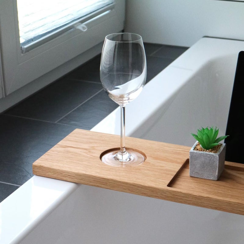 Runam Woods Runam Woods Premium Bathtub TrayCaddy with Mobile and Glass Holder Solid Wood Bath Tub RackTable HomeSpa ShelfTray  - Image 3