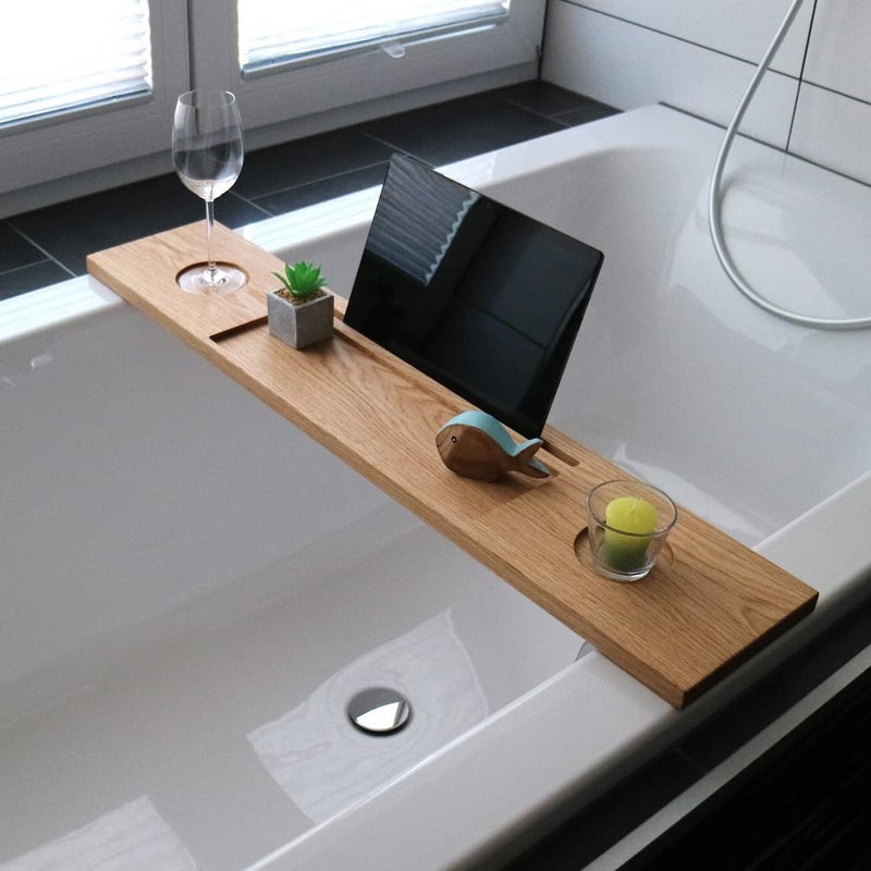 Runam Woods Runam Woods Premium Bathtub TrayCaddy with Mobile and Glass Holder Solid Wood Bath Tub RackTable HomeSpa ShelfTray  - Image 2