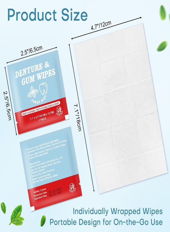 Zhjianup Denture Cleaner Wipes Disposable Teeth Gum Retainer Wipe Oral Care, Tooth Gums Cleaning Dental Dentures Tablets, Denture Adhesive Food Debris Braces Stain Odor Remover for Adults Elderly Mint 100 Pcs - Image 2
