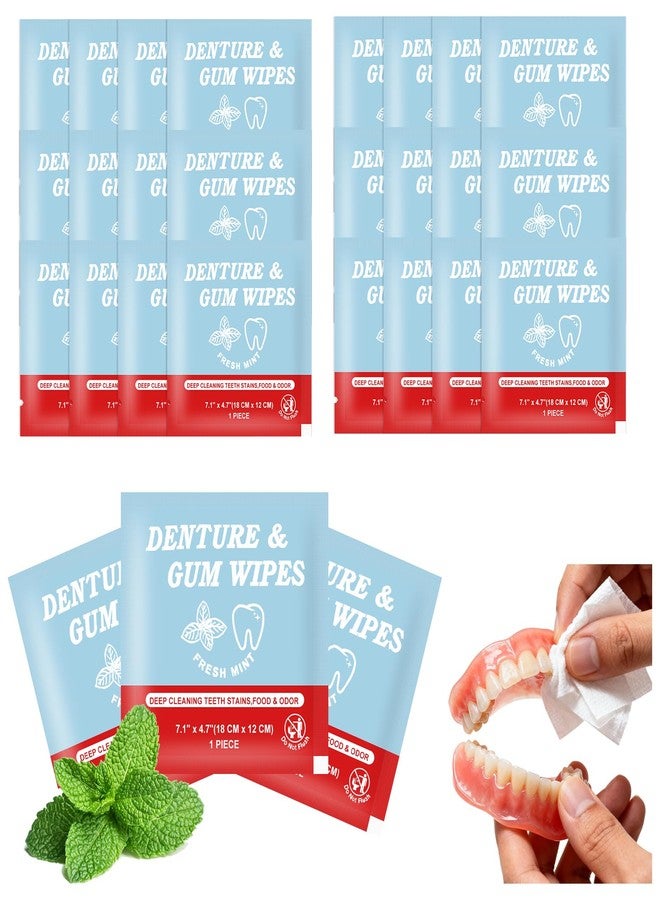 Zhjianup Denture Cleaner Wipes Disposable Teeth Gum Retainer Wipe Oral Care, Tooth Gums Cleaning Dental Dentures Tablets, Denture Adhesive Food Debris Braces Stain Odor Remover for Adults Elderly Mint 100 Pcs - Image 1