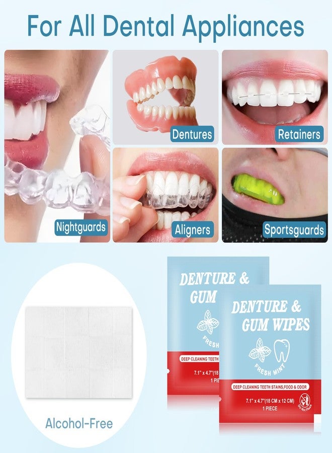 Zhjianup Denture Cleaner Wipes Disposable Teeth Gum Retainer Wipe Oral Care, Tooth Gums Cleaning Dental Dentures Tablets, Denture Adhesive Food Debris Braces Stain Odor Remover for Adults Elderly Mint 100 Pcs - Image 3