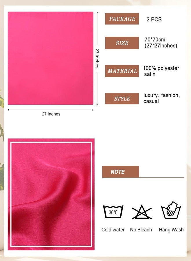 CHLINS 2 Pcs 27.5” Head Scarf for Women Satin Hair Scarf Neckerchief Square Bandanas Hair Wraps(Rose Red+Light Pink) - Image 2