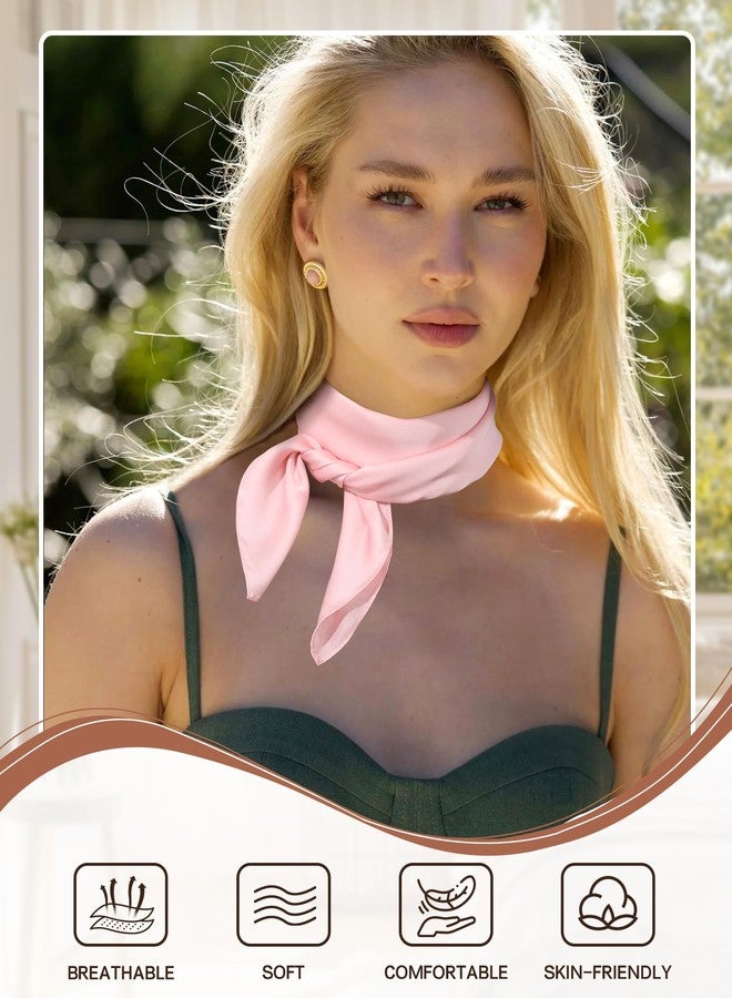 CHLINS 2 Pcs 27.5” Head Scarf for Women Satin Hair Scarf Neckerchief Square Bandanas Hair Wraps(Rose Red+Light Pink) - Image 4