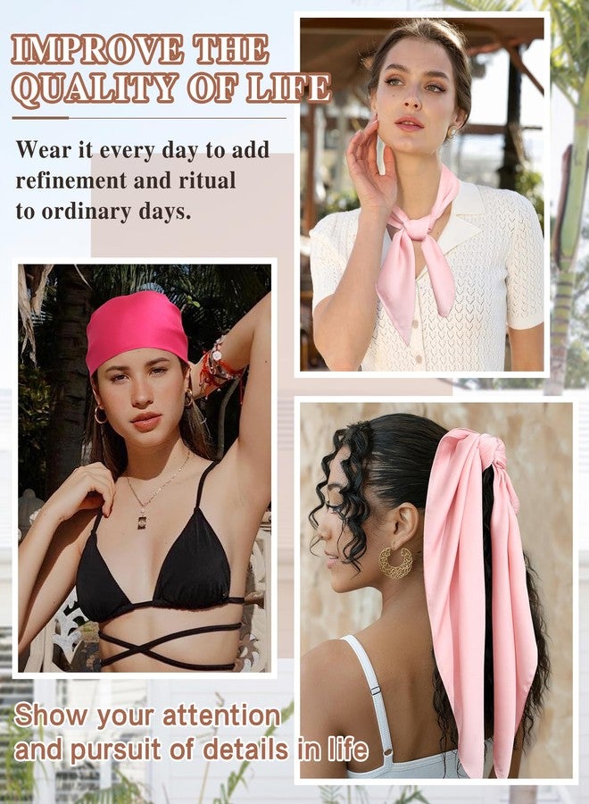 CHLINS 2 Pcs 27.5” Head Scarf for Women Satin Hair Scarf Neckerchief Square Bandanas Hair Wraps(Rose Red+Light Pink) - Image 5