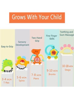 Riolio Baby Teething Rattle Toys, Infant Teether Set for 3 M+, Babies Grab Shaker, Sensory Development Toy, Newborn Birthday Baby Shower Gifts for 36 M+ Old Boys Girls  - Image 4