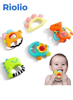Riolio Baby Teething Rattle Toys, Infant Teether Set for 3 M+, Babies Grab Shaker, Sensory Development Toy, Newborn Birthday Baby Shower Gifts for 36 M+ Old Boys Girls  - Image 1