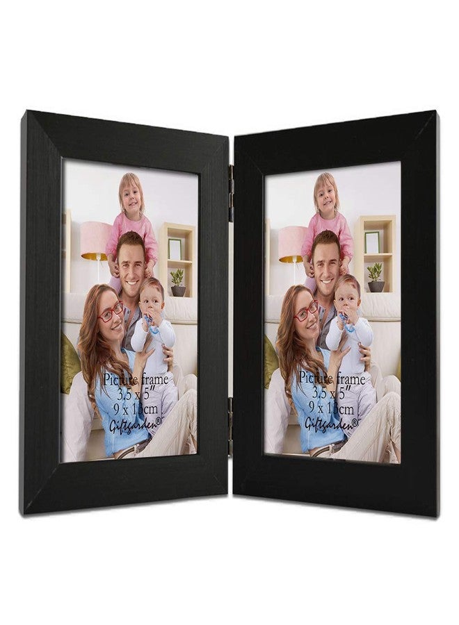 Giftgarden 3.5x5 Double Picture Frame with Clear Glass Display 3.5 by 5 Photo, Hinged Folding Frames for Tabletop, Black - Image 1