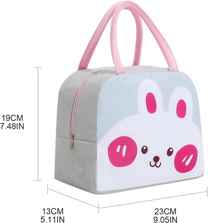 Flywind Kids Lunch Bag for Girls Boys Students | Small Foldable Waterproof Lunch Box for Travel Picnic School | Reusable Cartoon Insulated Lunchbag (White Rabbit) - Image 2