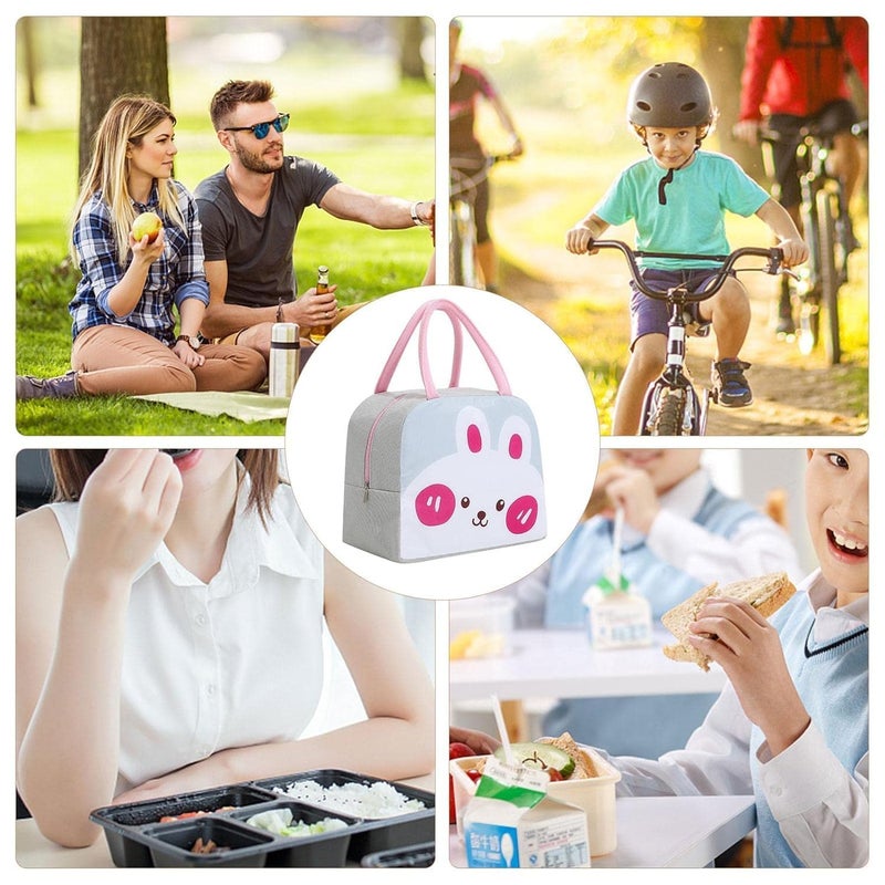 Flywind Kids Lunch Bag for Girls Boys Students | Small Foldable Waterproof Lunch Box for Travel Picnic School | Reusable Cartoon Insulated Lunchbag (White Rabbit) - Image 4