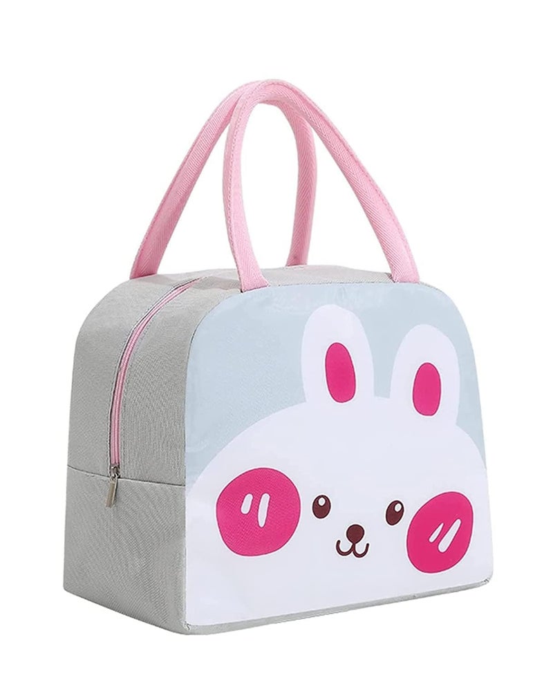 Flywind Kids Lunch Bag for Girls Boys Students | Small Foldable Waterproof Lunch Box for Travel Picnic School | Reusable Cartoon Insulated Lunchbag (White Rabbit) - Image 1