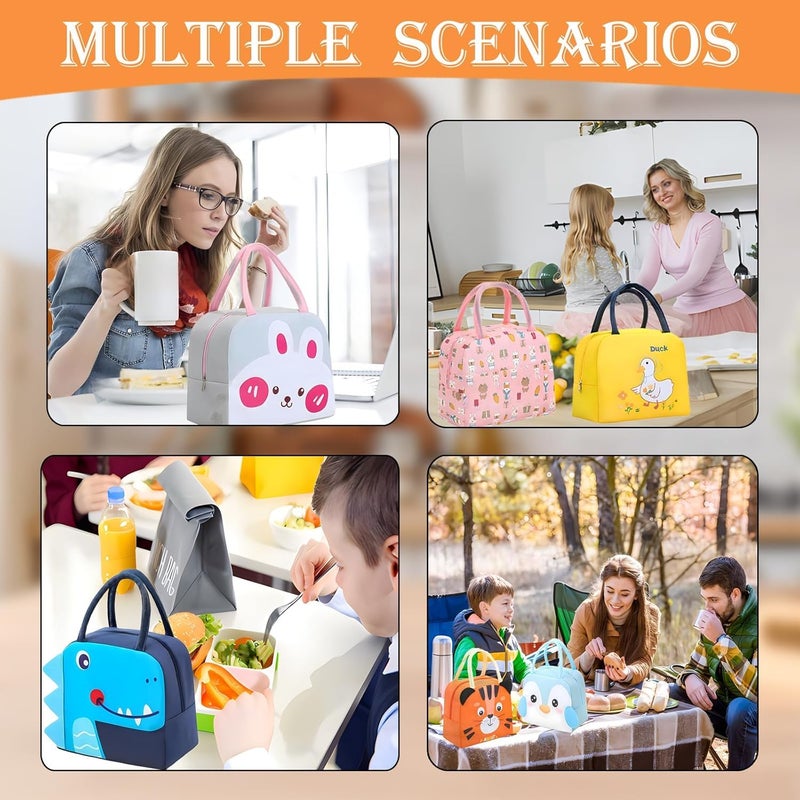 Flywind Kids Lunch Bag for Girls Boys Students | Small Foldable Waterproof Lunch Box for Travel Picnic School | Reusable Cartoon Insulated Lunchbag (White Rabbit) - Image 5