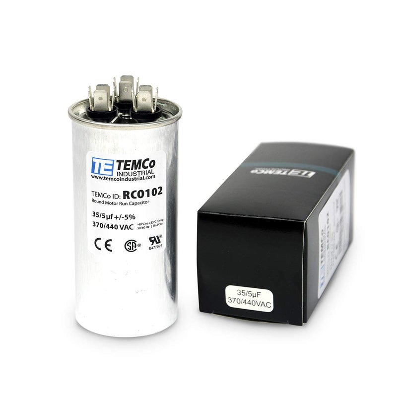 مكثف مزدوج دائري TEMCo 355 ufMFD 370440 VAC فولت 5060 Hz كهربائي