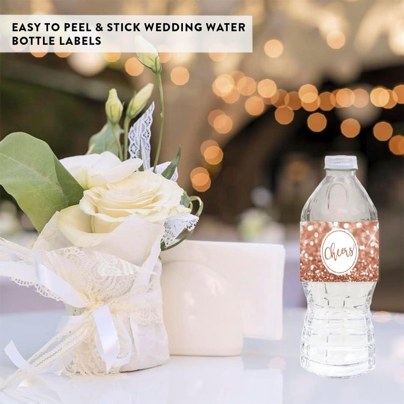 Andaz Press Glitzy Faux Rose Gold Glitter Water Bottle Sticker Labels, Cheers!, 20-Pack - Image 3
