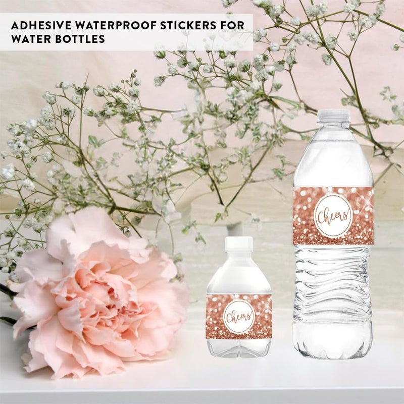Andaz Press Glitzy Faux Rose Gold Glitter Water Bottle Sticker Labels, Cheers!, 20-Pack - Image 5