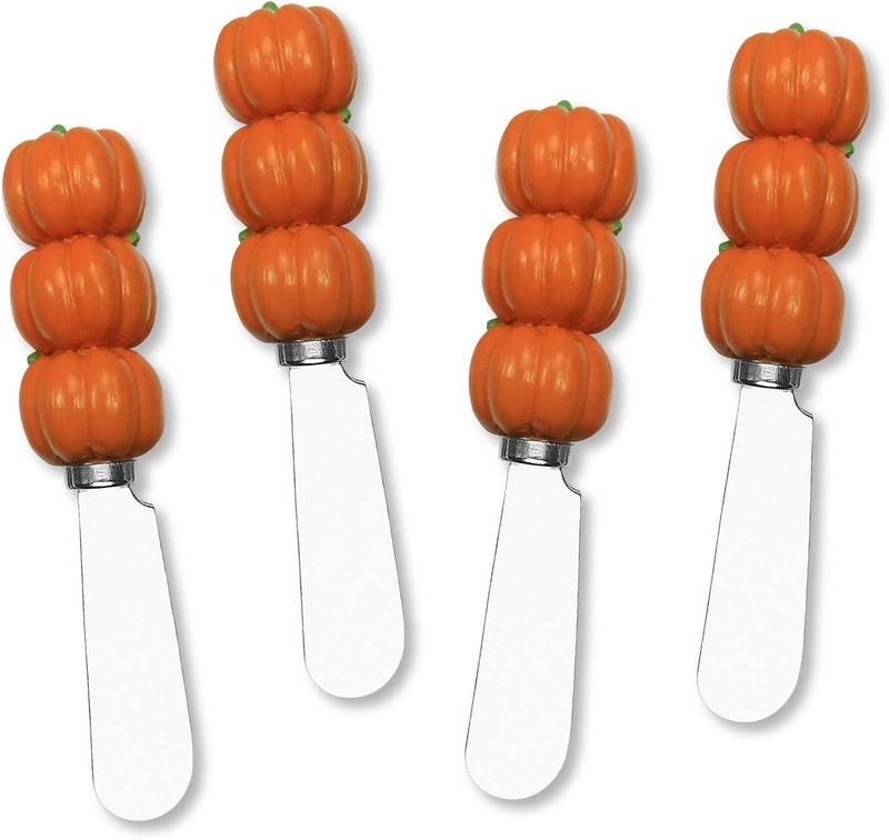 UPware Pumpkin Cheese Spreaders, Hand-Painted Resin Handles with Stainless Steel Blades for Spreading Cream Cheese, Butter, Jam, or Sandwich, Set of 4 - Image 1