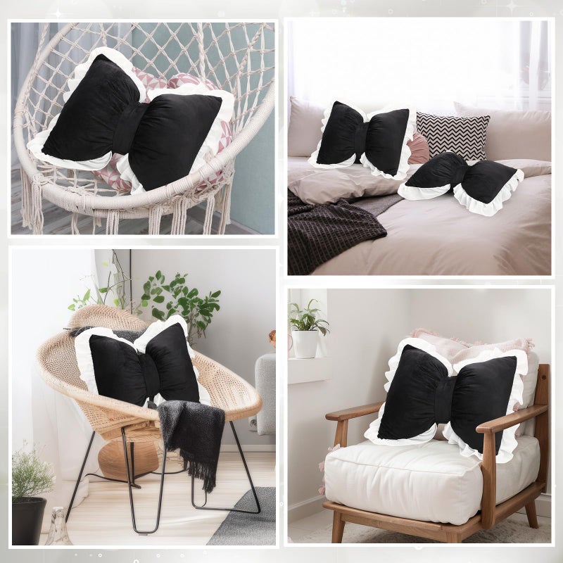 Yousoontic 2 Pcs Bow Pillows 15.7 * 12.6 in Coquette Throw Pillow Cute Bow Shaped Cushion Plush Lumbar Decorative for Girls Room Bed Sofa Couch Car(Velvet,Black) - Image 5