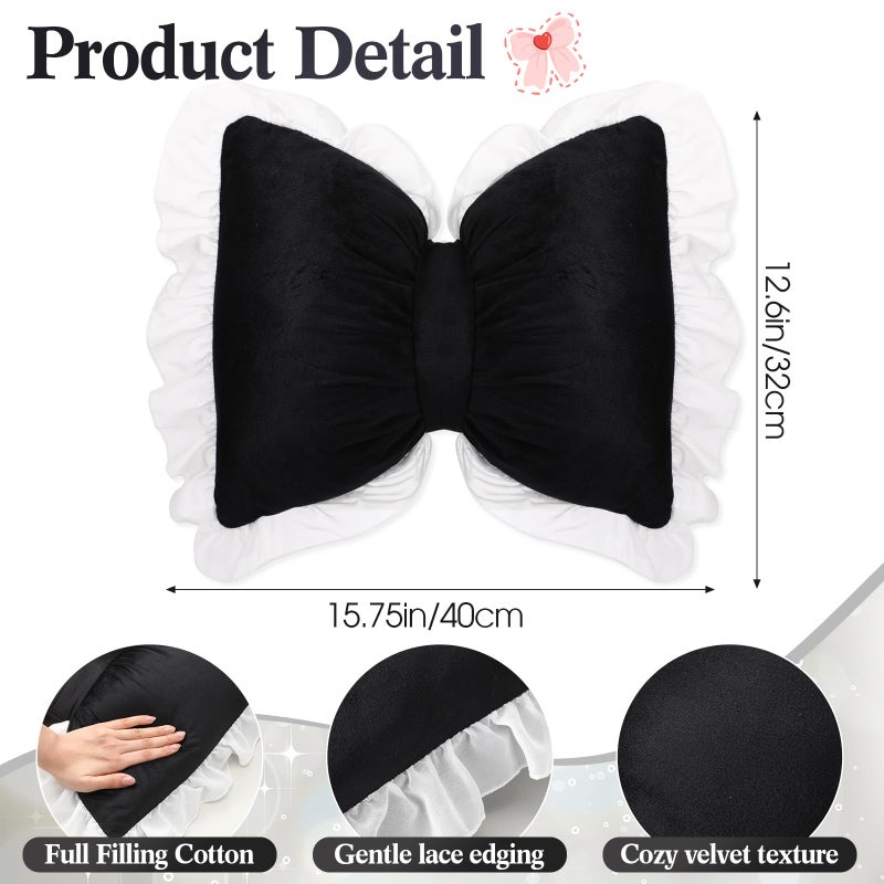 Yousoontic 2 Pcs Bow Pillows 15.7 * 12.6 in Coquette Throw Pillow Cute Bow Shaped Cushion Plush Lumbar Decorative for Girls Room Bed Sofa Couch Car(Velvet,Black) - Image 2