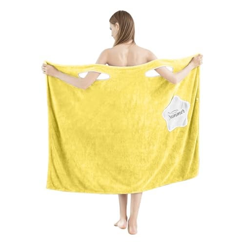 HOUSSE Wearable Microfiber Spa Bath Towel with Star Pocket for Girls & Women | Soft, Cozy Wrap with Snap Closure |Women’s Day Gift | 110 x 140 cm (Lemon Yellow) - Image 1