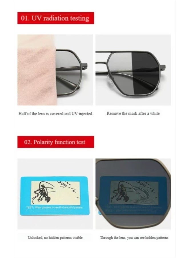 نظارات شمسية مستقطبة فوتوكرومية للقيادة والصيد - واقية من الأشعة فوق البنفسجية، عدسات متكيفة مع الضوء، للاستخدام النهار والليل - Image 3