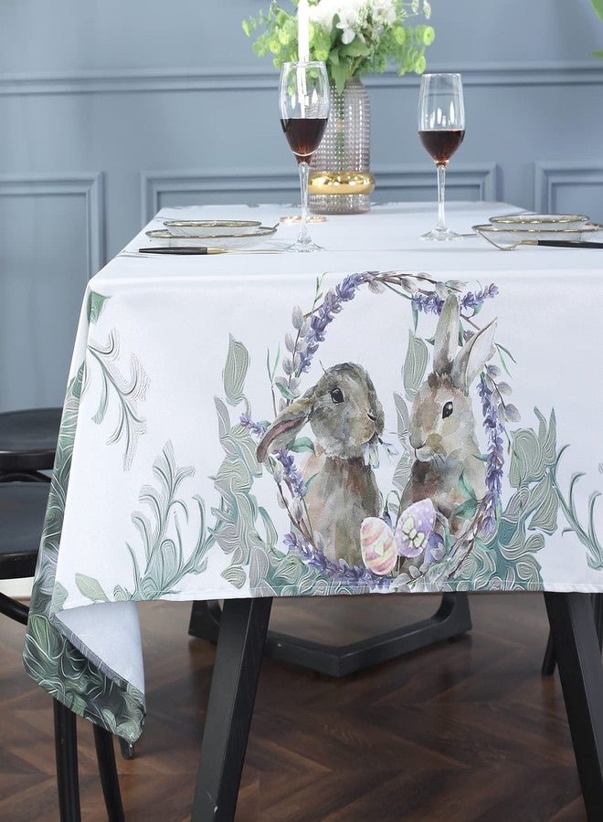 SASTYBALE Easter Tablecloths Rectangle 52x70 inch, Wrinkle Resistant and Spill-Proof Tablecloth, Spring Table Cloth, Printed Bunny Table Cover for Kitchen Dinning Tabletop - Image 2