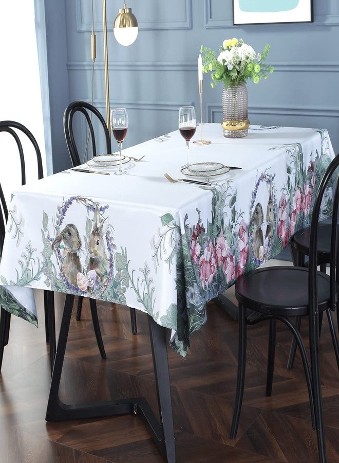 SASTYBALE Easter Tablecloths Rectangle 52x70 inch, Wrinkle Resistant and Spill-Proof Tablecloth, Spring Table Cloth, Printed Bunny Table Cover for Kitchen Dinning Tabletop - Image 1