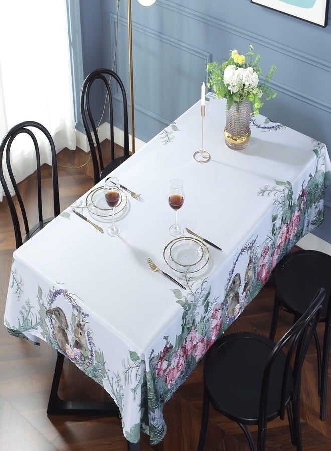 SASTYBALE Easter Tablecloths Rectangle 52x70 inch, Wrinkle Resistant and Spill-Proof Tablecloth, Spring Table Cloth, Printed Bunny Table Cover for Kitchen Dinning Tabletop - Image 4