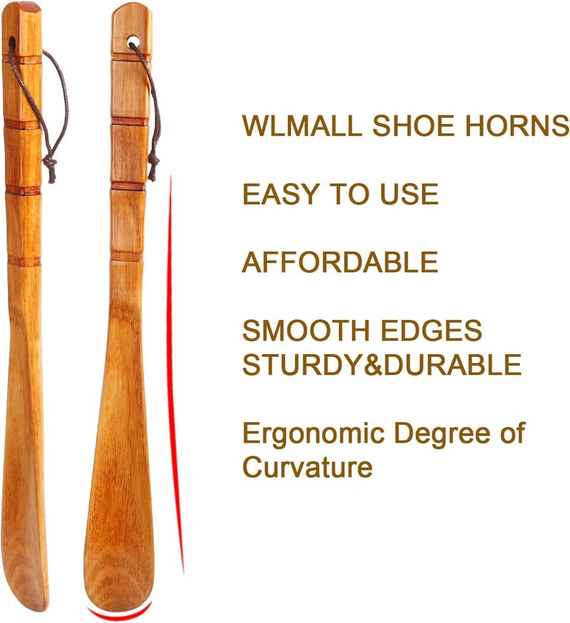 WLMALL Premium Wooden Shoe Horn, 2 PCS Shoehorns Durable, 13" Long Handle Shoe horns, Lazy Shoe Helper Spoons for Seniors, Kids, Pregnancy, Men, Women - Image 2