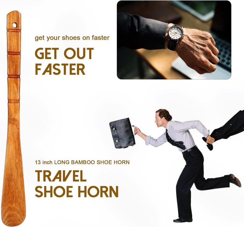 WLMALL Premium Wooden Shoe Horn, 2 PCS Shoehorns Durable, 13" Long Handle Shoe horns, Lazy Shoe Helper Spoons for Seniors, Kids, Pregnancy, Men, Women - Image 5