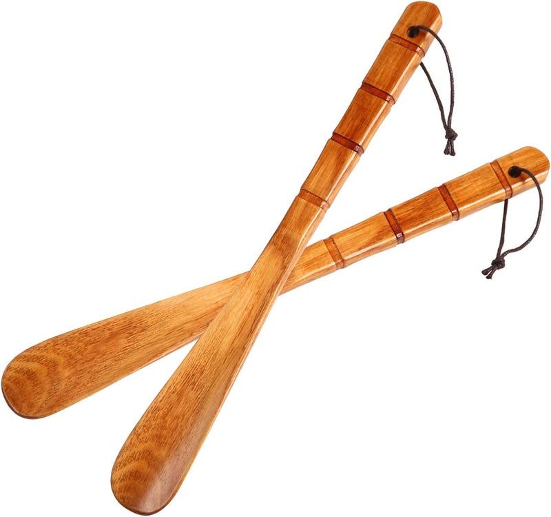 WLMALL Premium Wooden Shoe Horn, 2 PCS Shoehorns Durable, 13" Long Handle Shoe horns, Lazy Shoe Helper Spoons for Seniors, Kids, Pregnancy, Men, Women - Image 1