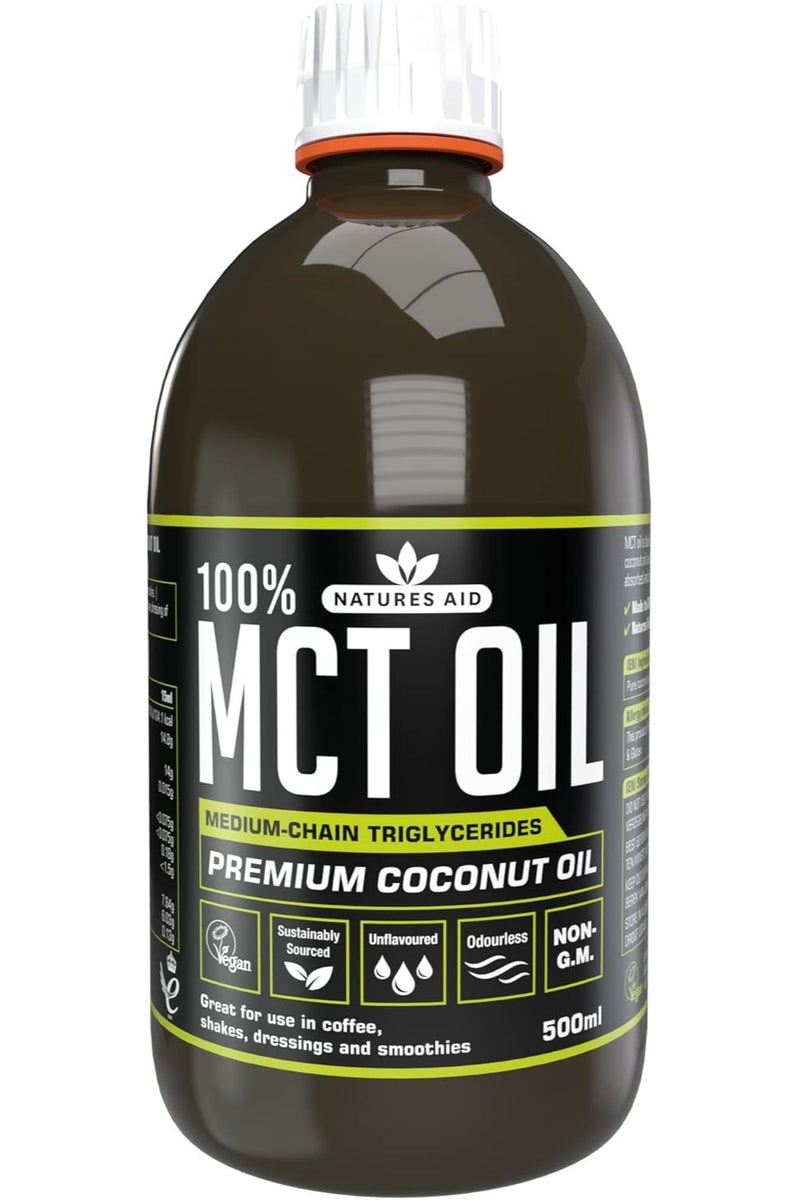 Natures Aid  MCT Oil 500ml - Premium Coconut MCT - Energy Boost - Keto Friendly - Add to Coffee Shakes Smoothies - Vegan, Non-GMO, Gluten-Free - Rapid Absorption Sustainably Sourced - Image 1