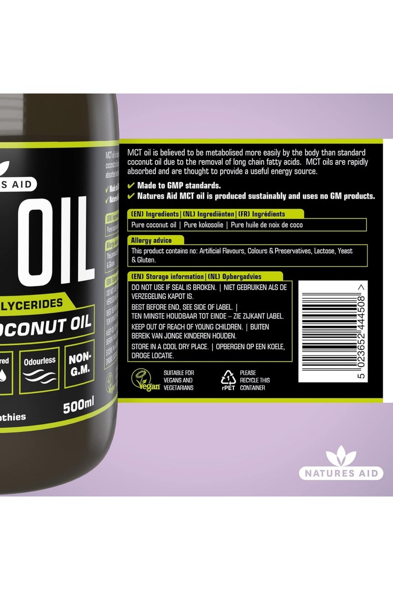 Natures Aid  MCT Oil 500ml - Premium Coconut MCT - Energy Boost - Keto Friendly - Add to Coffee Shakes Smoothies - Vegan, Non-GMO, Gluten-Free - Rapid Absorption Sustainably Sourced - Image 3