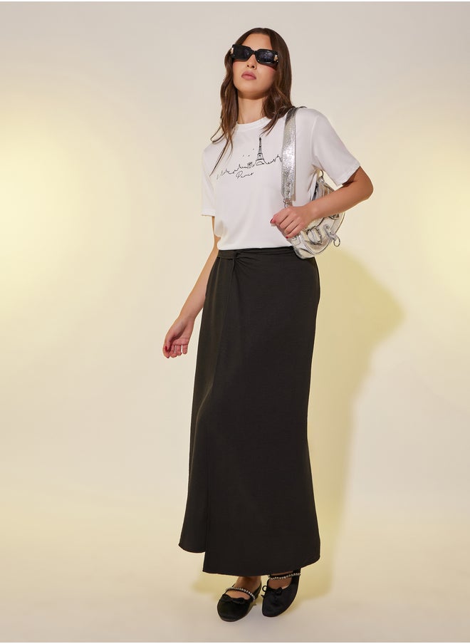 Take Two Solid Asymmetric Hem Maxi Skirt with Twist Detail  - Image 1