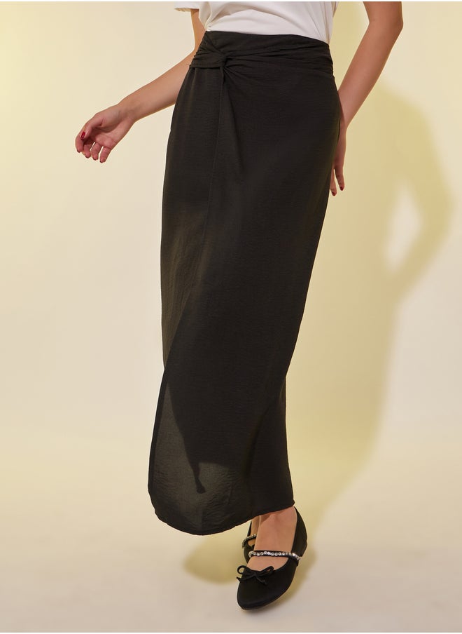 Take Two Solid Asymmetric Hem Maxi Skirt with Twist Detail  - Image 2
