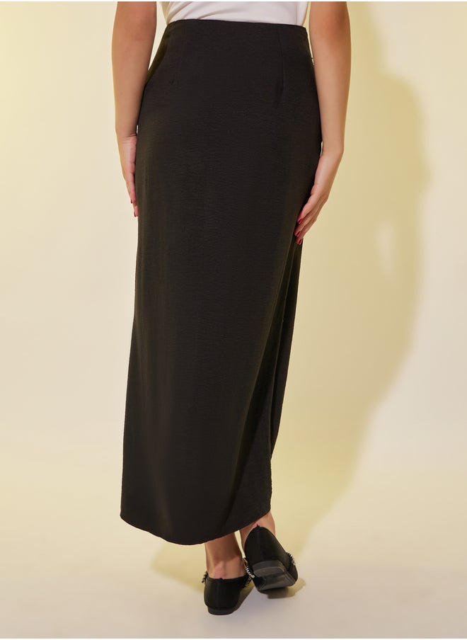 Take Two Solid Asymmetric Hem Maxi Skirt with Twist Detail  - Image 4