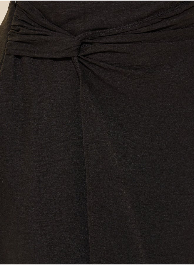 Take Two Solid Asymmetric Hem Maxi Skirt with Twist Detail  - Image 3