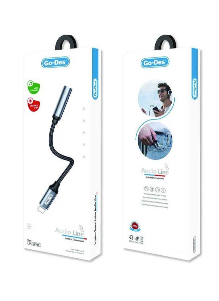 GO-DES - GD-UC315 Audio Line Lightning to 3.5mm Adapter – Plug and Play Design for iPhone, iPad, iPod, and Other Apple Devices | High-Quality Audio, Easy Connection to Headphones, Speakers, and More | Portable, Durable, and Compact Adapter - Image 1