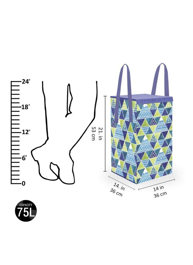 PrettyKrafts PrettyKrafts 75 LTR Foldable Laundry Basket for Clothes | Non-Woven Laundry Bag | Washing Clothes Storage Basket | Toy Storage Organizer | 36x36x53cm | Blue  - Image 3