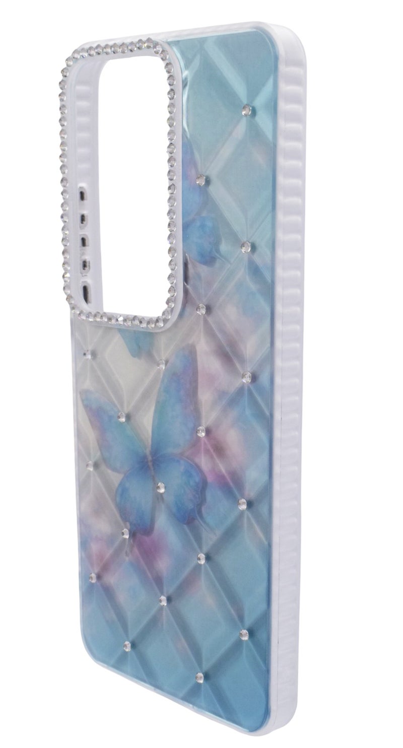 CFS TPU Butterflies Printed Back Cover Case with Rhinestone Camera Border For OPPO Reno 11F - Light Blue Transparent - Image 2