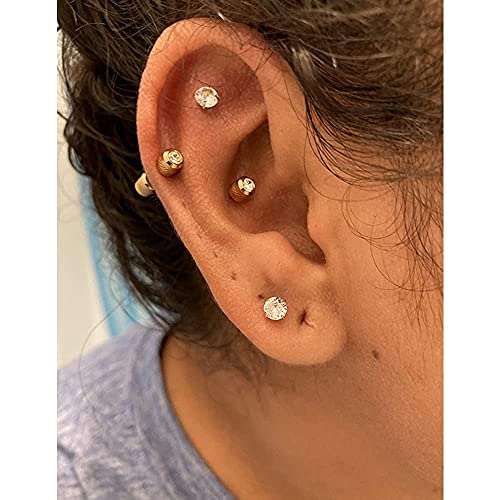 CVAYU Hypoallergenic double sided diamond Stud Earrings For Womens Secure Safety Screw back Cartilage CZ Stud Earrings (4mm Gold (2 Pairs)) - Image 3